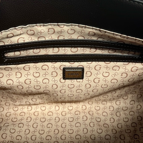 Guess | Chocolate Brown Faux Pebble Leather Satchel w/Iconic Logo Bag Charm - Picture 12 of 17